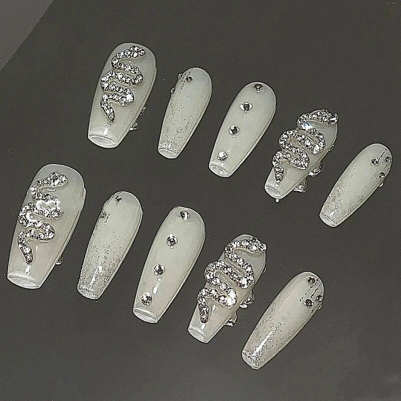 Handmade Purple Glitter Rhinestone Butterfly Fake Nail With Glue Bling Press On Nails Y2K Reusable Coffin False Nails Tips Gift