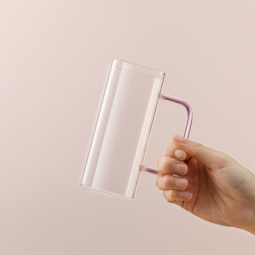 400ml Square Glass Mug Breakfast Milk Coffee Cup Microwave Safe Transparent Beer Mug Coffee Mug Drinkware Glass