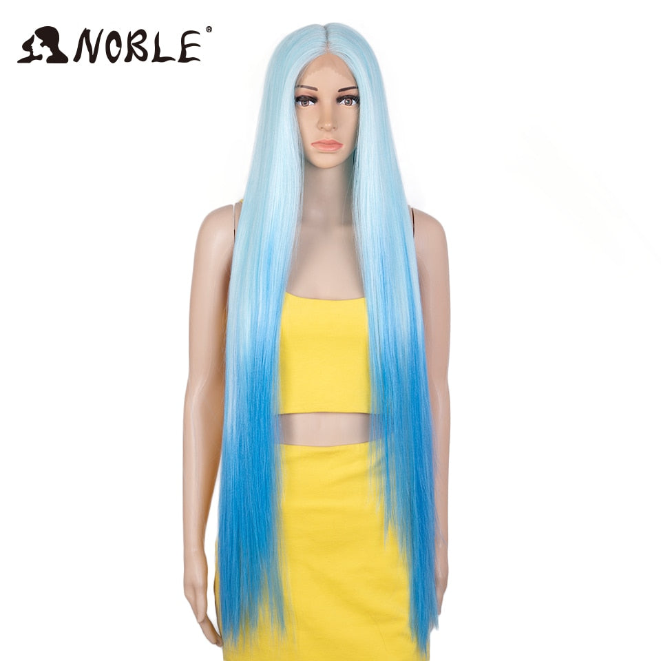 Noble Cosplay Wigs Long Straight Synthetic Lace Wig 38 Inch Pink Ombre Blonde Wig Synthetic Lace Wig