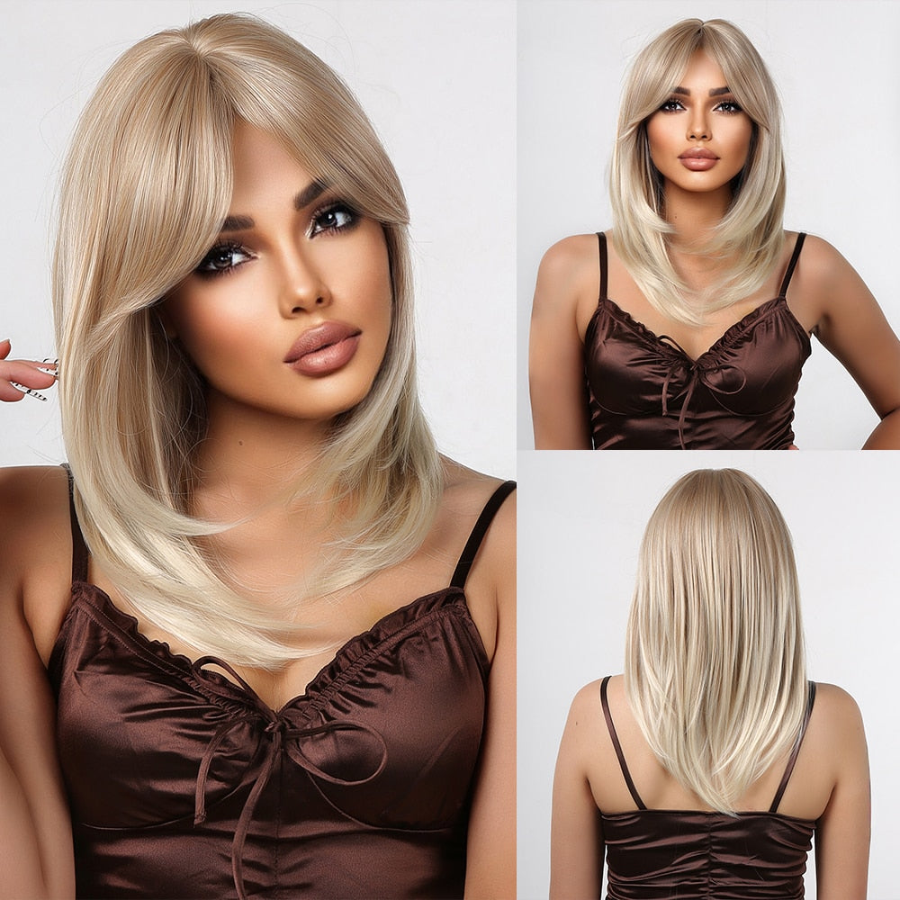 Purple Pink Ombre Black Short Straight Synthetic Wigs with Bangs Bob Wig for Women Daily Cosplay Party Heat Resistant Fake Hairs