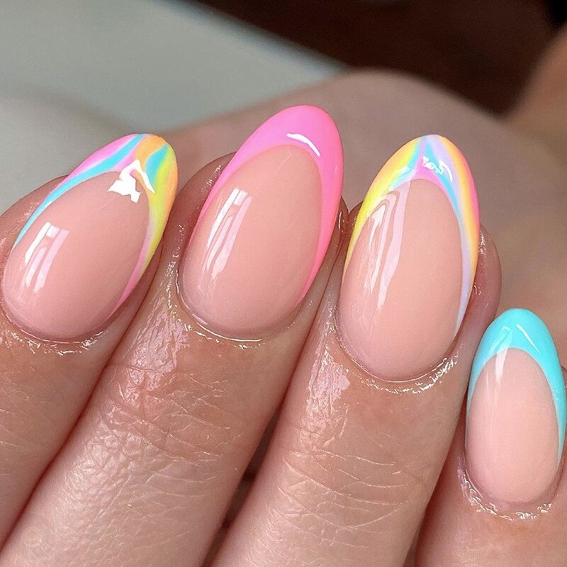 24pcs Almond Full Cover y2k black Sweet Fake Nails with glue cool Stiletto press on nails French artificial Nails With designs