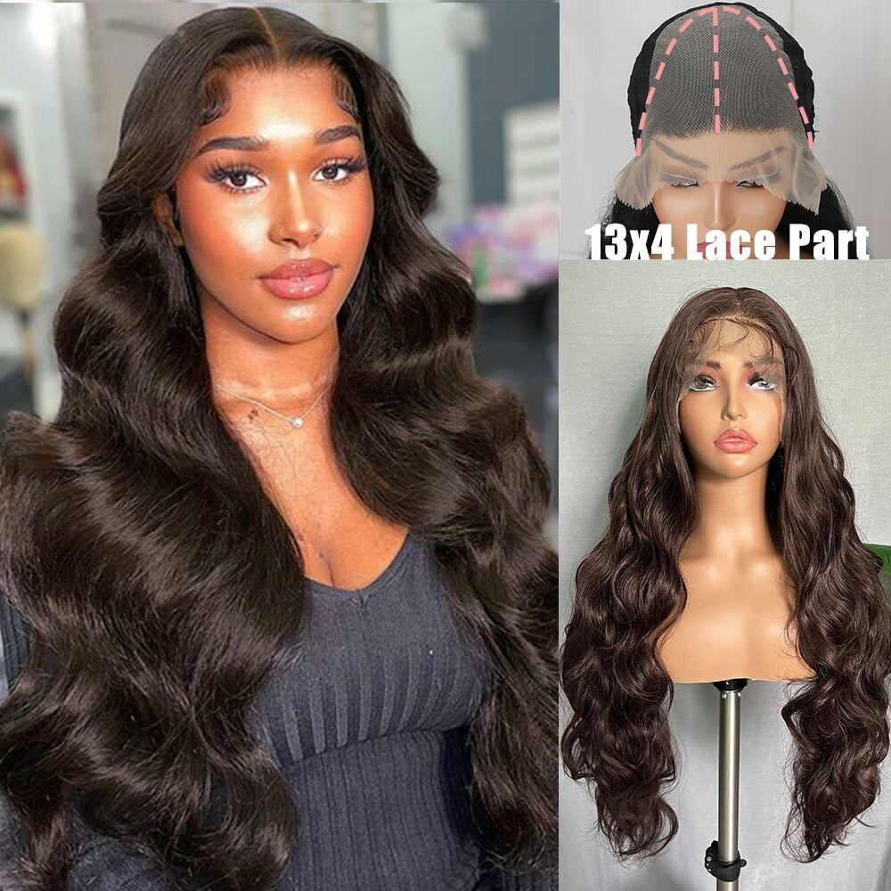 6x13 4x13 Synthetic Lace Front Wigs 32 Inches Long Body Wave Fluffy Trendy Wig for Black Women Pre Plucked with Baby Hair