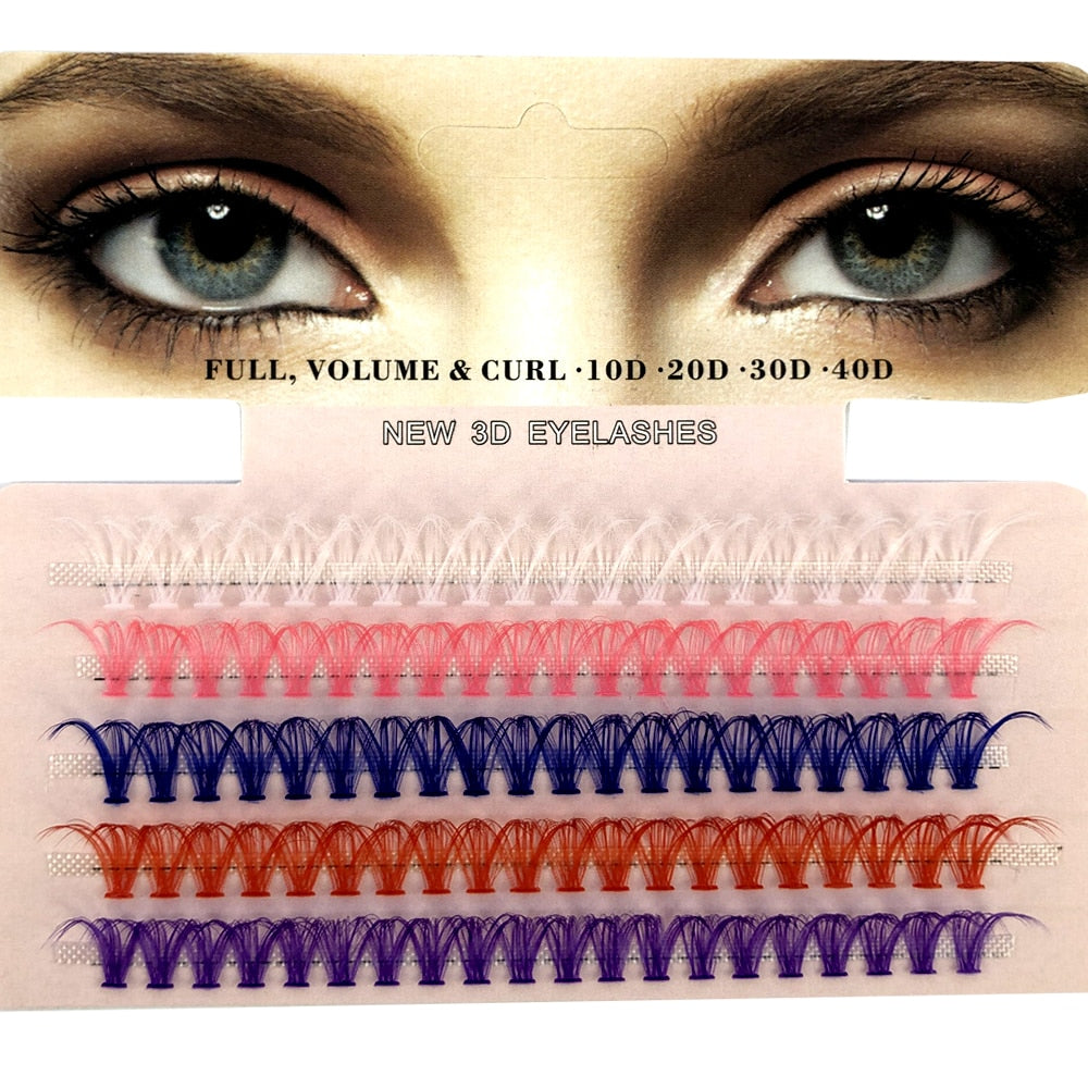 Blue Purple Mix Colored Lashes Cluster Eyelash Extension Natural Long 40D Volume Effect Faux Bunche