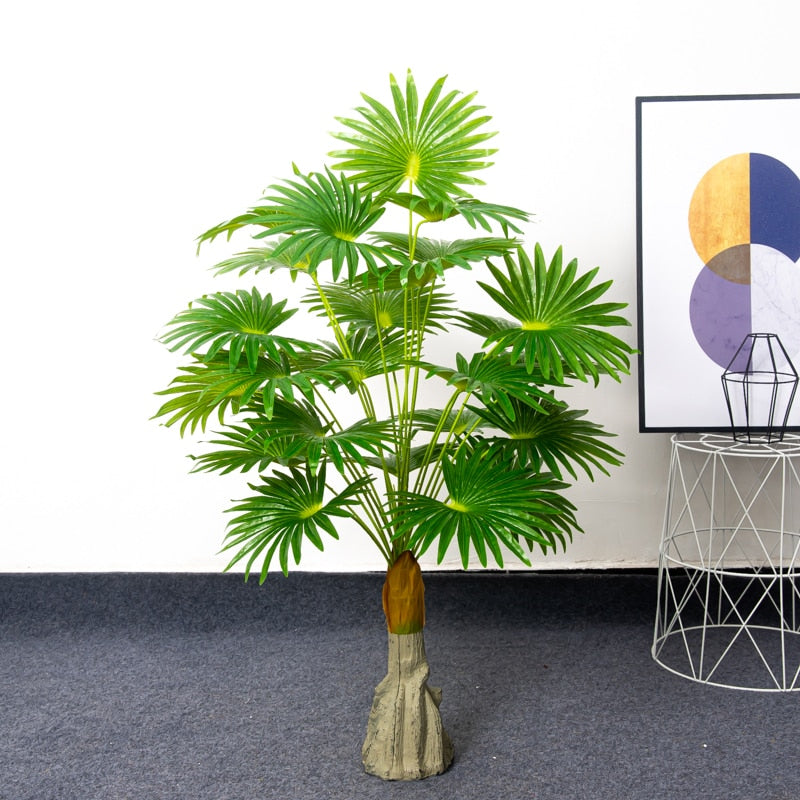 125cm Large Artificial Palm Tree Tropical Plants Branches Plastic Fake Leaves Green Monstera For Home Garden Room Office Decor
