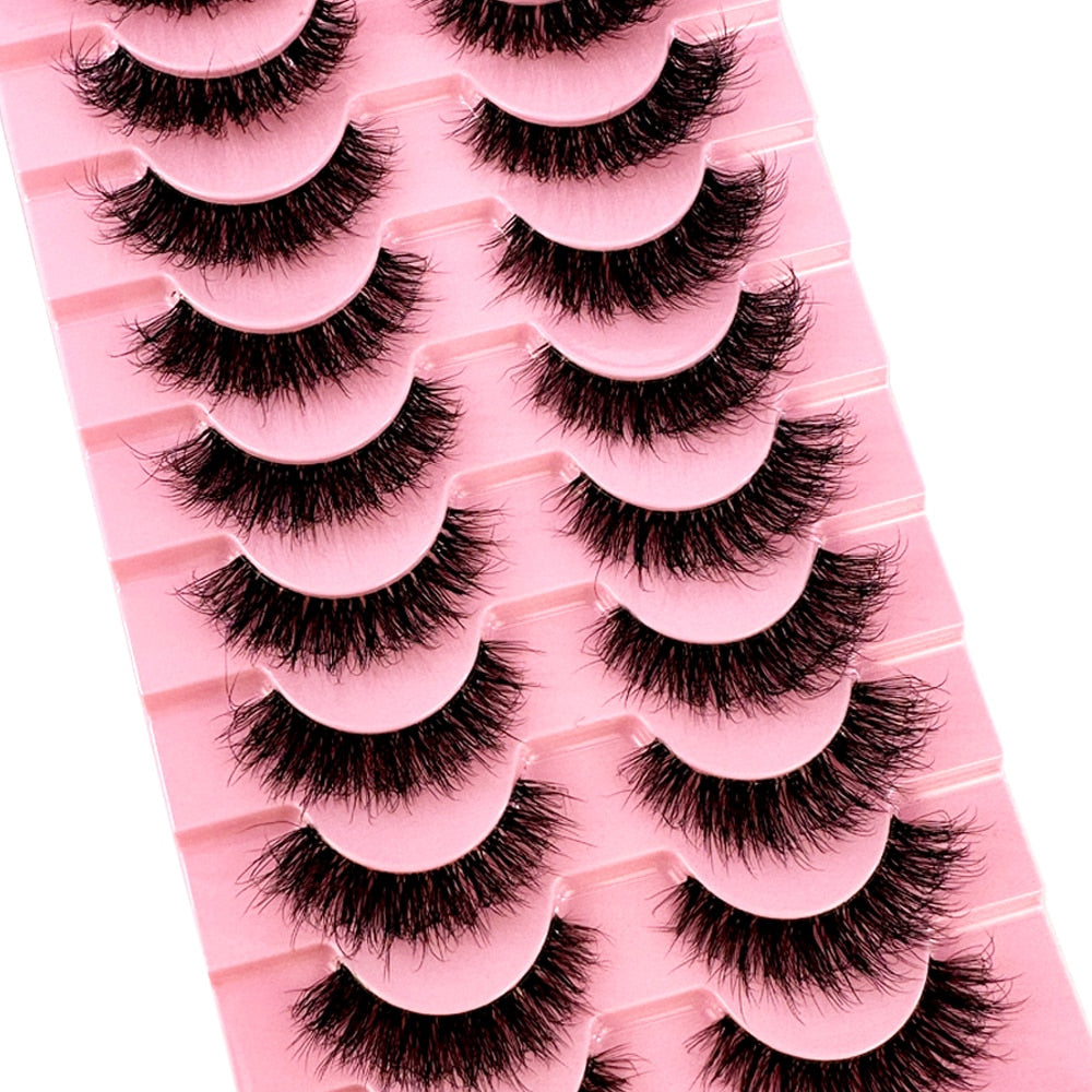 10 Pairs3D Mink Invisible Lash Handmade Crisscross Eyelashes Clear Band Soft Strip Eyelash Natural Long Wispy False Lashes