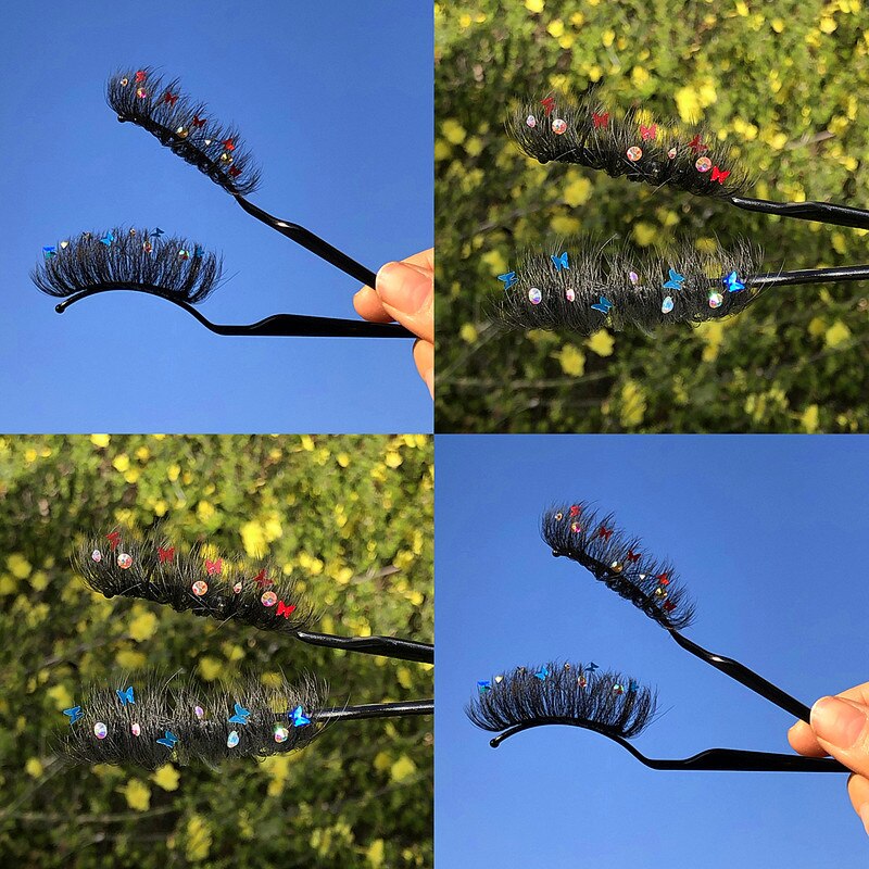 Faux Mink 25mm Lashes With Pink Blue Butterfly/Flower On Them Full Strip Diamond Cosmetics False Eyelashes