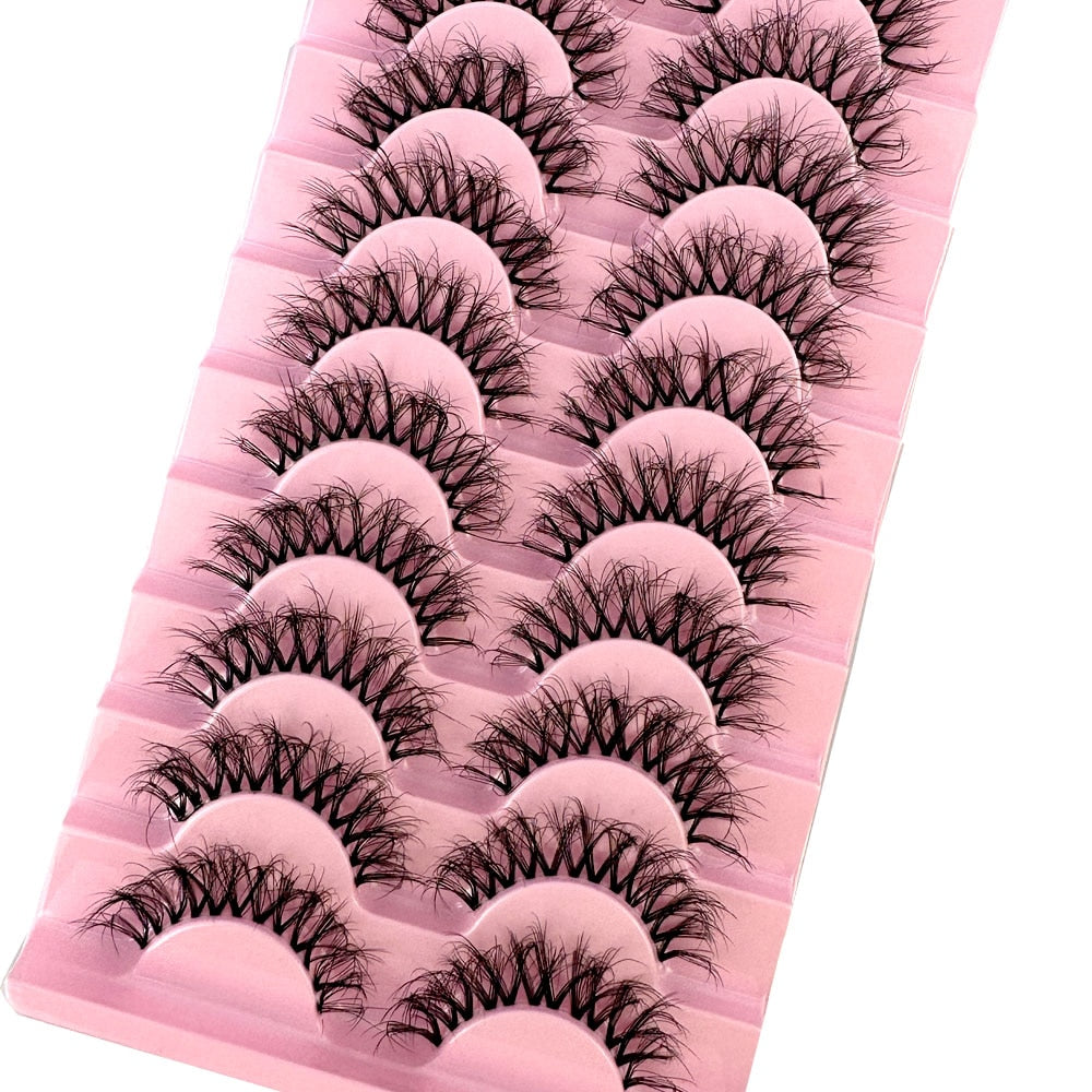 10 Pairs3D Mink Invisible Lash Handmade Crisscross Eyelashes Clear Band Soft Strip Eyelash Natural Long Wispy False Lashes