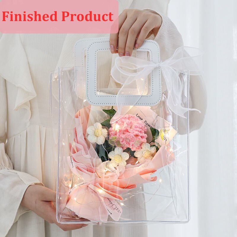 Finished Product Knitting Flowers Rose Tulip Fake Flowers Bouquet Wedding Decoration Hand-woven Home Decorate Knit Flower Gifts