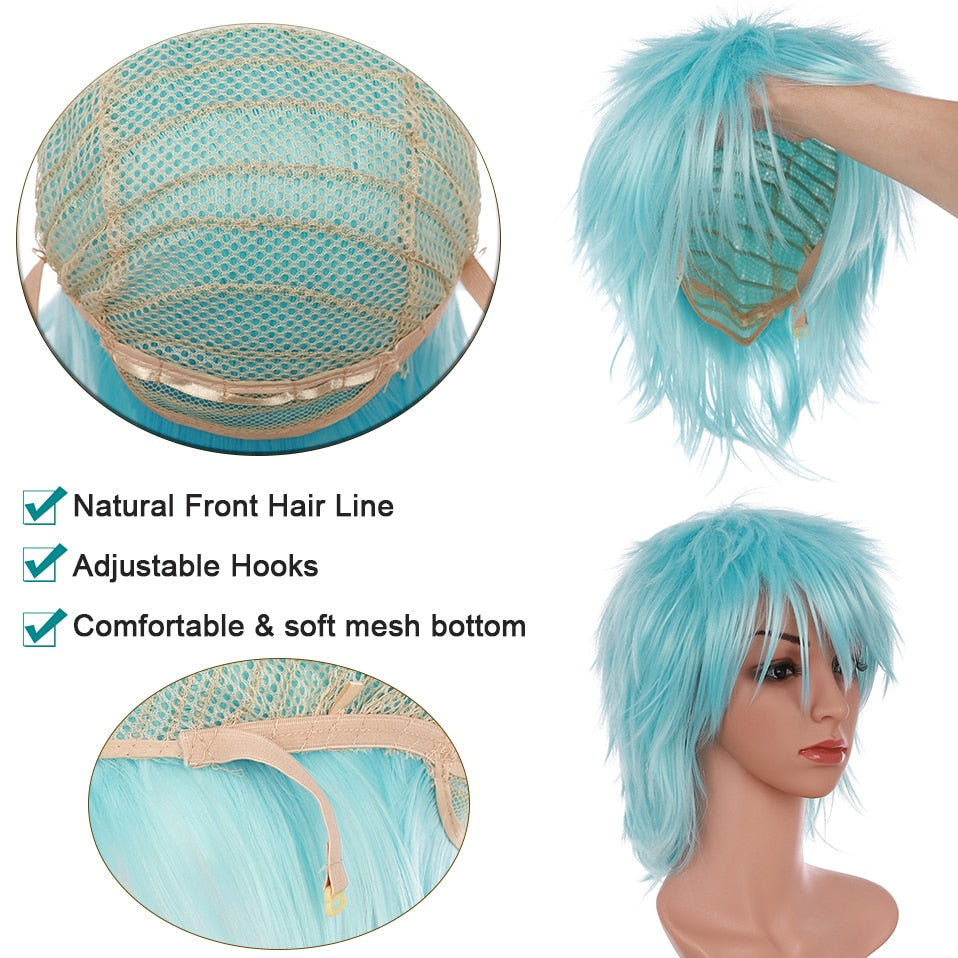 Synthetic Wig Cosplay Wig White Red Green Blue Pink Yellow Hair Short Layer Wig Fake Hair Extension Women Party Wig