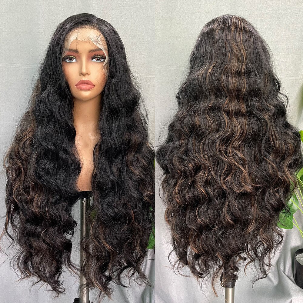 6x13 4x13 Synthetic Lace Front Wigs 32 Inches Long Body Wave Fluffy Trendy Wig for Black Women Pre Plucked with Baby Hair
