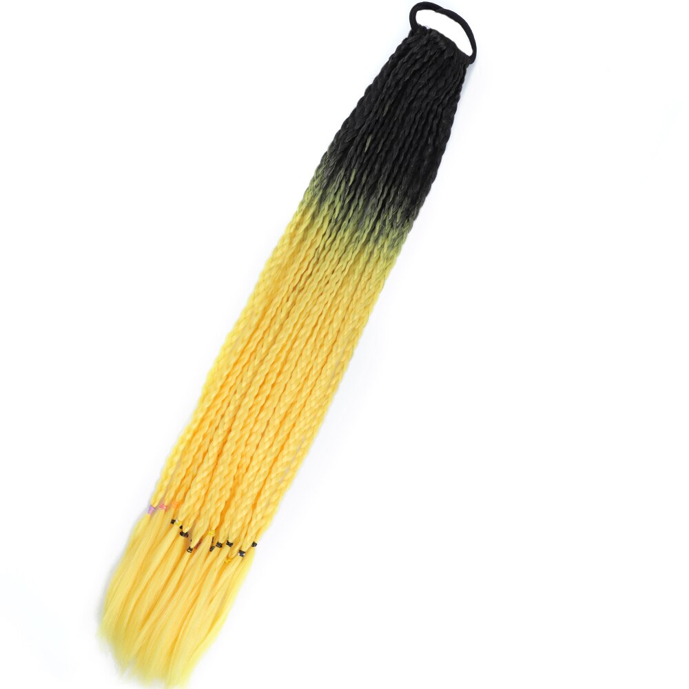 Colored Gradient Box Braided Ponytail For Girls With Elastic Hair Band Rubber Band Hair Accessories Wig Headband Hairpiece