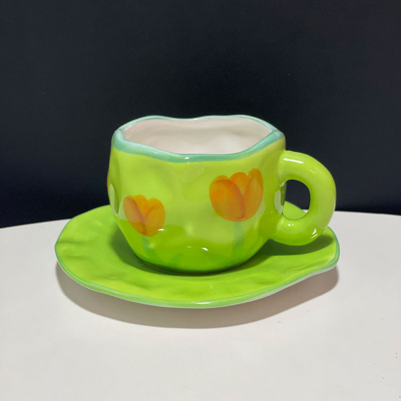 Japanese Hand Painted The Blue Sky and White Clouds Coffee Cup With Saucer Ceramic Handmade Tea Cup Saucer Set Cute Gift For Her