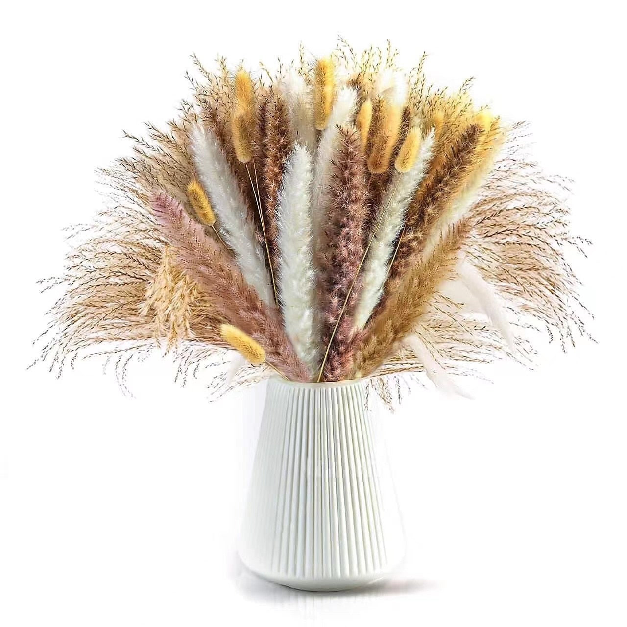 80PCS Natural Dried Pampa Grass Bouquet Boho Home Decor Bouquet Phragmites Dried Flowers Bouquet for Wedding Ramadan Decoration