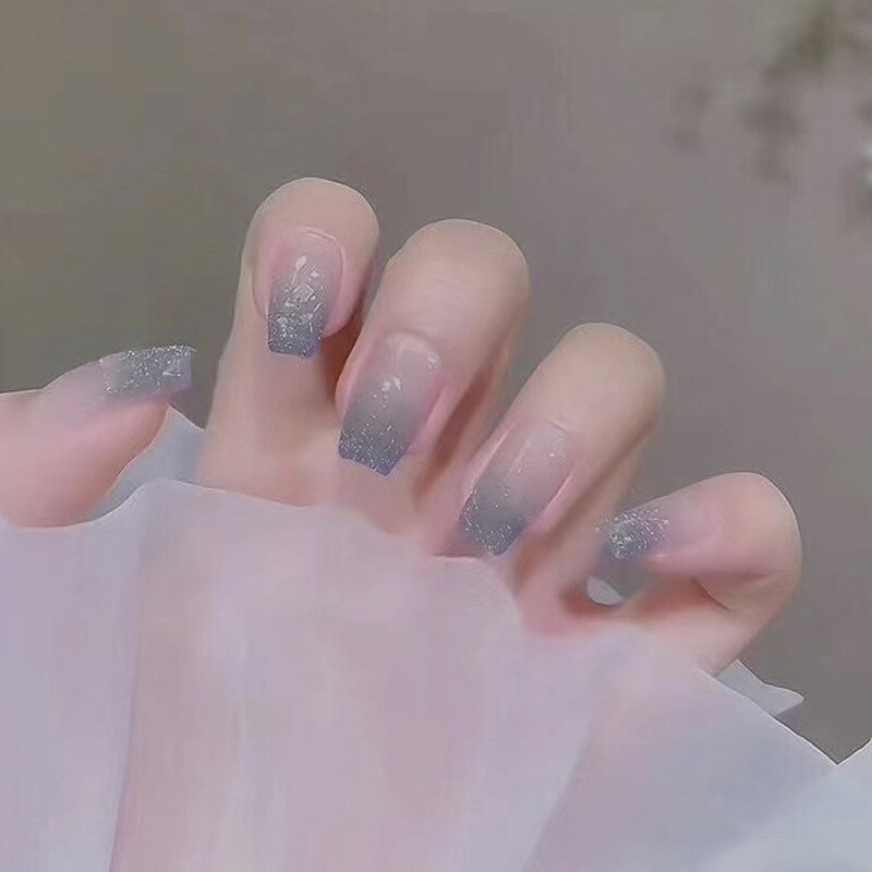 24pcs Press on Nails Short Fake Nails with Glue Jelly Gradient Design Detachable Artificial Nail Acrylic Coffin False Nails Tips