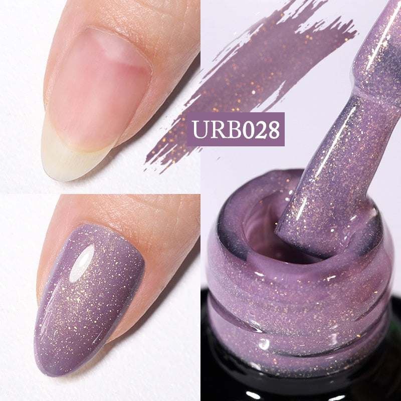 Aurora Rubber Gel Nail Iridescent Pearl Effect Metallic Mirror Nails Manicure Soak Off UV LED No Wipe Top Coat Base Gel