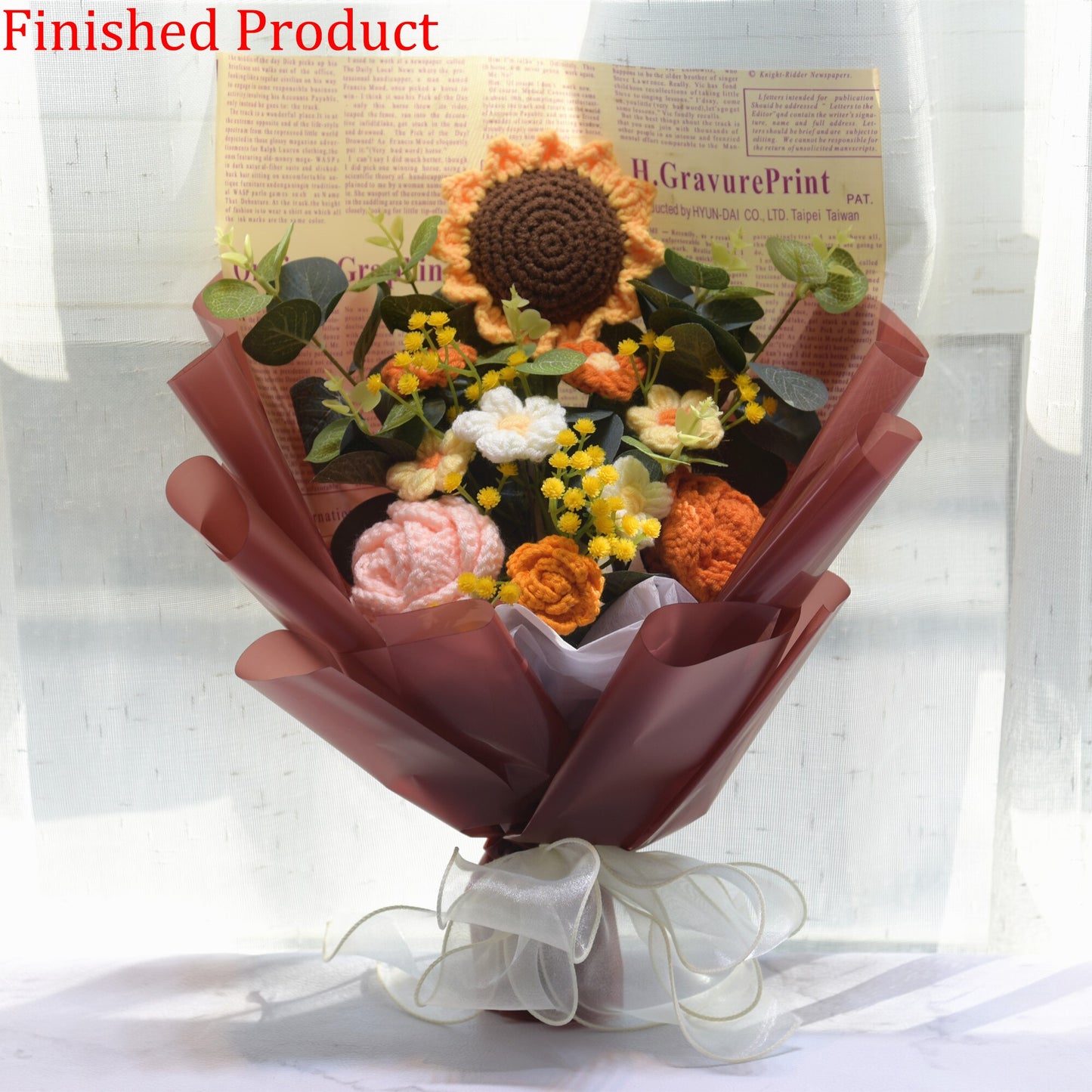 Finished Product Knitting Flowers Rose Tulip Fake Flowers Bouquet Wedding Decoration Hand-woven Home Decorate Knit Flower Gifts