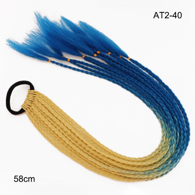 Hair Color Gradient Dirty Braided Ponytail Elastic Hair Band Rubber Headband 60cm