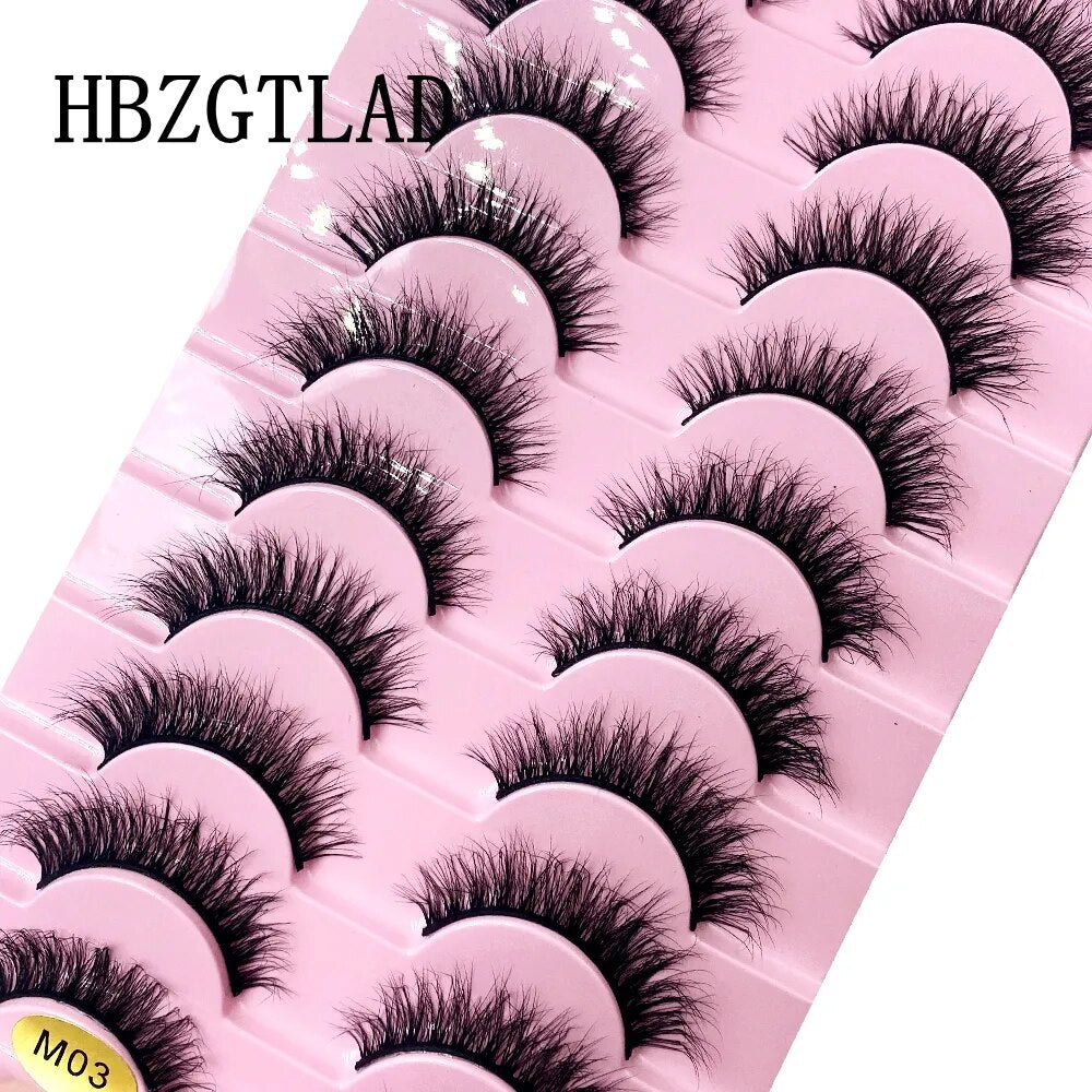 Fluffy 10 Pairs Faux Mink False Eyelashes Natural Long Lashes Crisscross Wispy Fake Eyelashes Extension