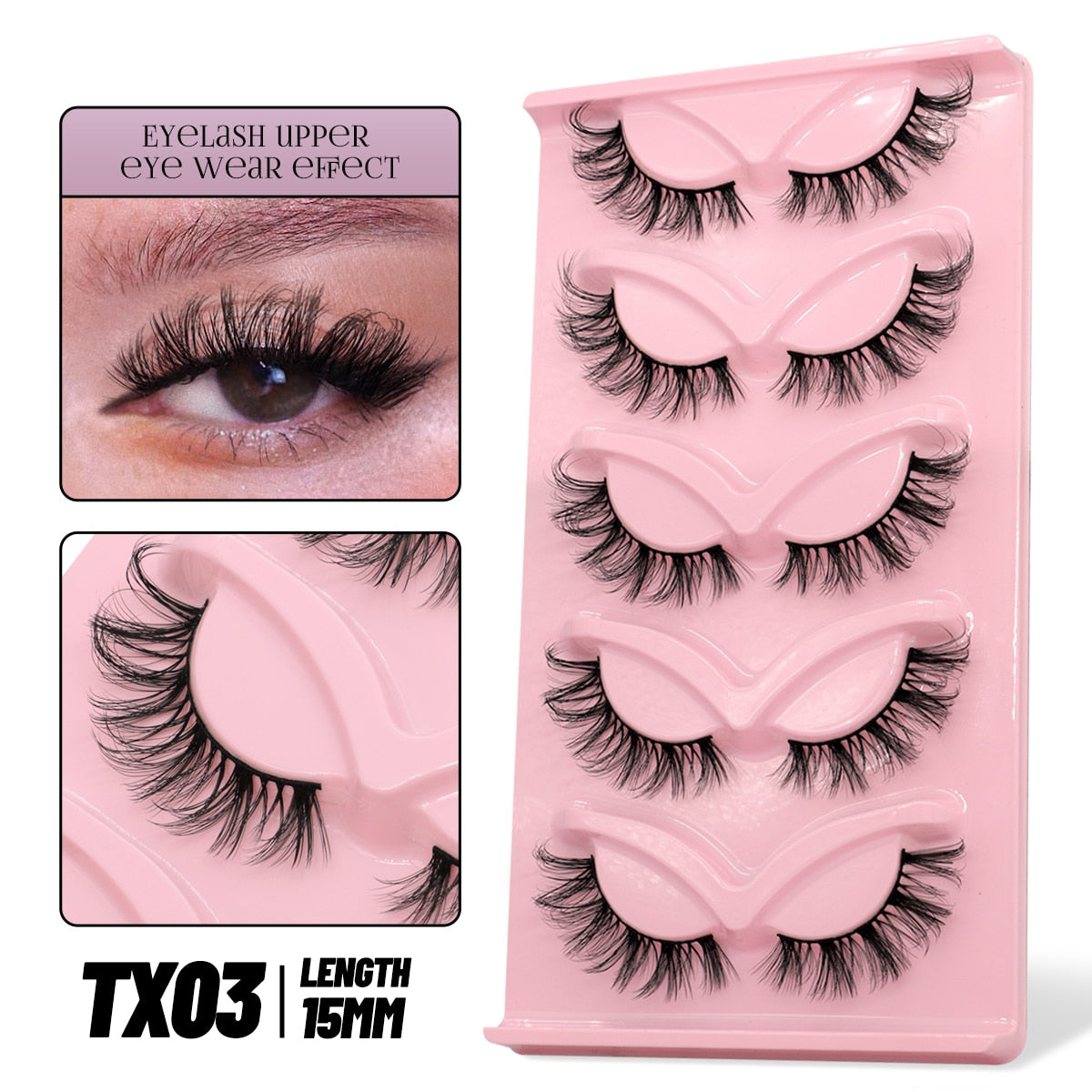 Cat EyeLashes 5 pairs Short Fluffy Eyelashes Soft Natural long Strip Lashes Winged End Eye Elongated Lashes