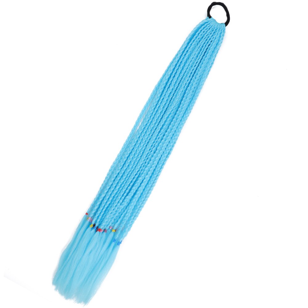 Colored Gradient Box Braided Ponytail For Girls With Elastic Hair Band Rubber Band Hair Accessories Wig Headband Hairpiece