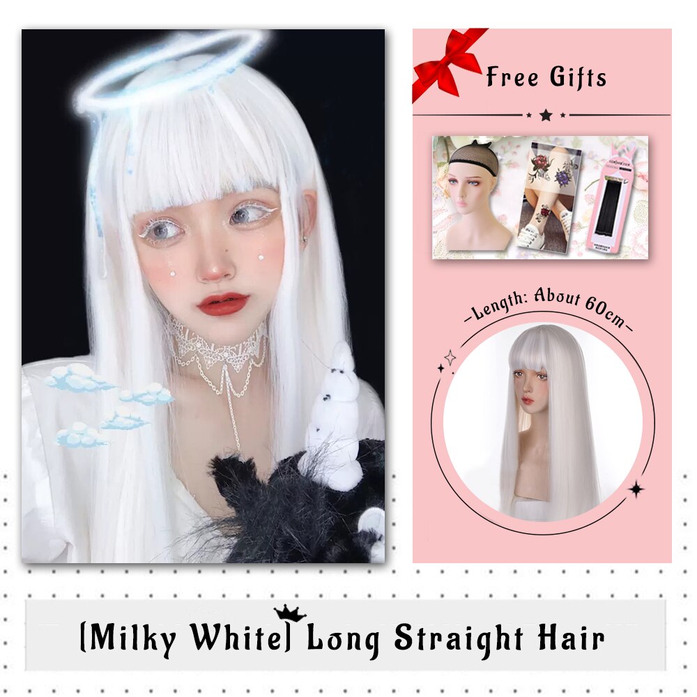 Brown Black Gold Wool Roll Synthetic Wig For Women Long Roll Wig Bangs Cosplay Party Heat Resistant Hair