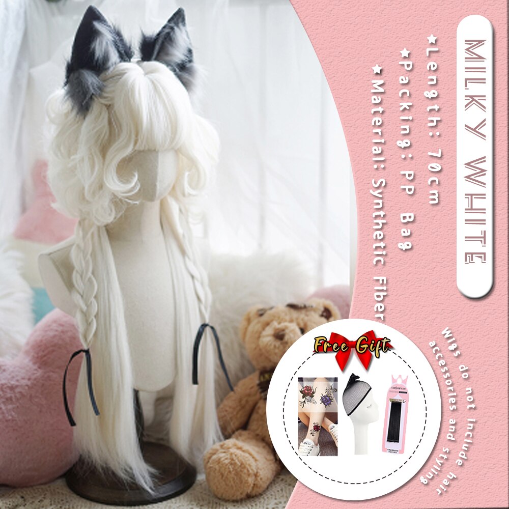 Extra Long Curly Hair with Bangs Cosplay Party Lolita Synthetic Wigs Heat Resistant Fiber