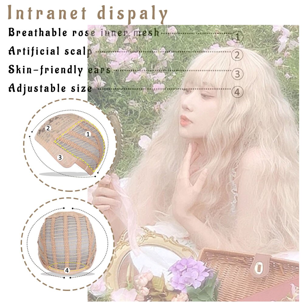 Extra Long Curly Hair with Bangs Cosplay Party Lolita Synthetic Wigs Heat Resistant Fiber