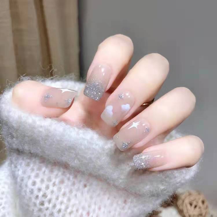 24pcs Butterfly decorated false nails Removable Long Paragraph Manicure fake nail tips full cover acrylic for girls nail