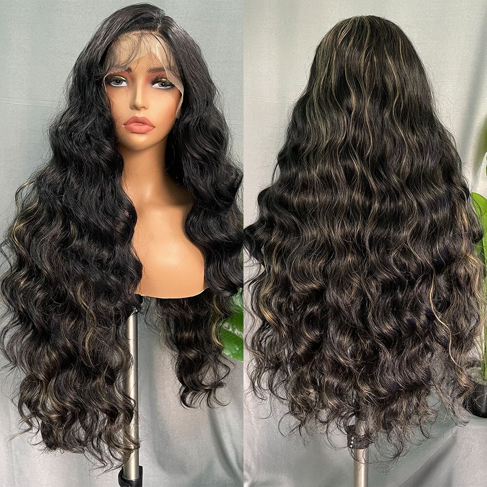 6x13 4x13 Synthetic Lace Front Wigs 32 Inches Long Body Wave Fluffy Trendy Wig for Black Women Pre Plucked with Baby Hair