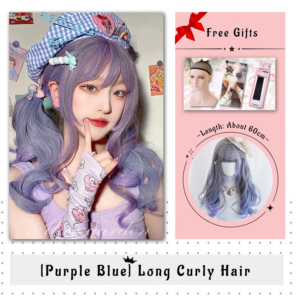 Brown Black Gold Wool Roll Synthetic Wig For Women Long Roll Wig Bangs Cosplay Party Heat Resistant Hair