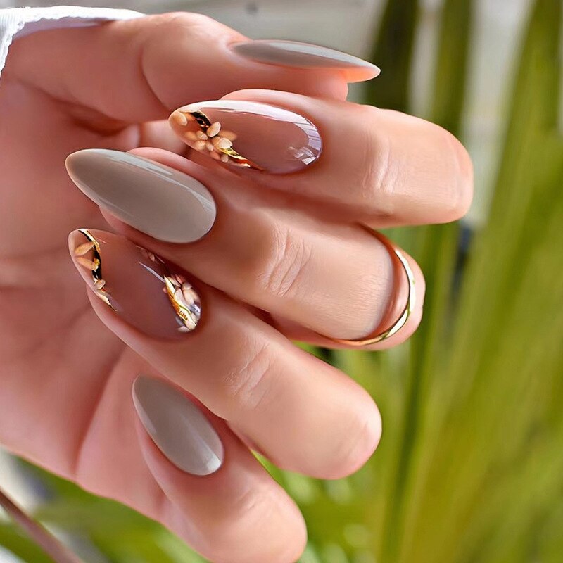 24PCS/Box Pearl Powder Milk White False Nails Round Head with Glue Long Ballet Wearable Fake Nails Full Cover Press on Nail Tips