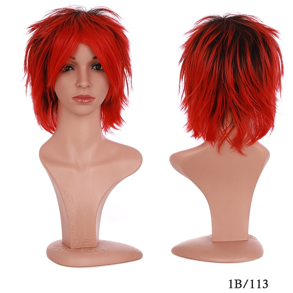Synthetic Wig Cosplay Wig White Red Green Blue Pink Yellow Hair Short Layer Wig Fake Hair Extension Women Party Wig
