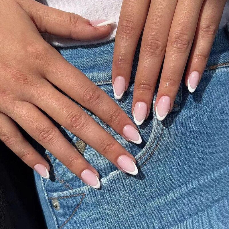 24pcs pink clouds design false nails with glue press on nails medium length acrylic nails coffin full cover nails tips supplies