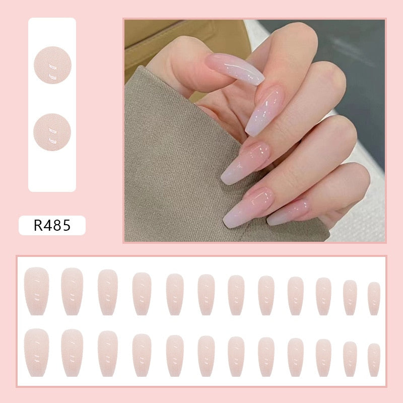24pcs Press on Nails Short Fake Nails with Glue Jelly Gradient Design Detachable Artificial Nail Acrylic Coffin False Nails Tips