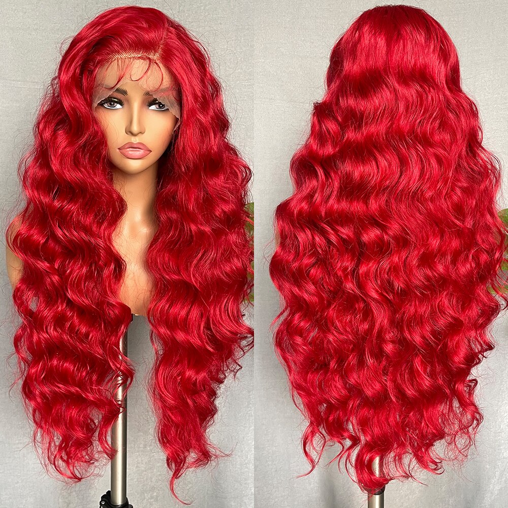 6x13 4x13 Synthetic Lace Front Wigs 32 Inches Long Body Wave Fluffy Trendy Wig for Black Women Pre Plucked with Baby Hair