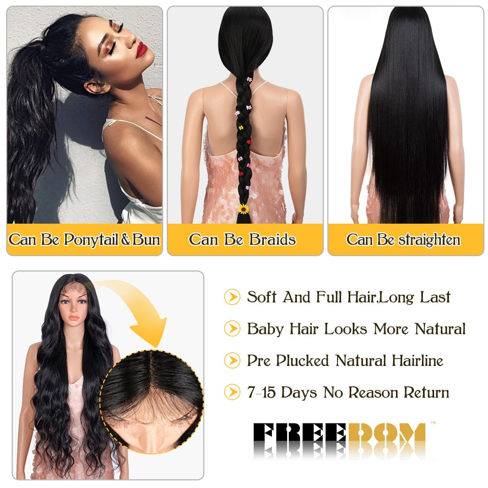 Synthetic Lace Front Wig 36 inch Body Wave Wigs For Women Ombre Blonde Ginger Highlight Wig Long Wavy Cosplay Wigs