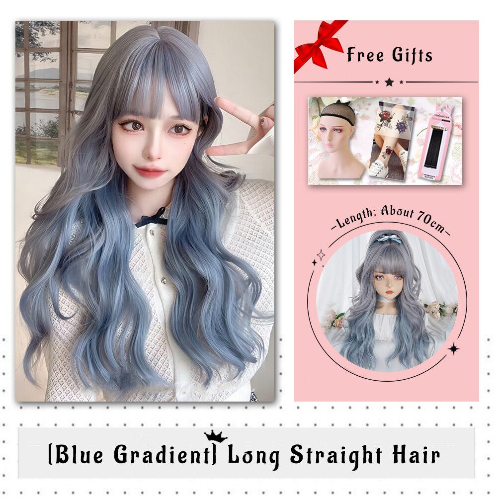 Brown Black Gold Wool Roll Synthetic Wig For Women Long Roll Wig Bangs Cosplay Party Heat Resistant Hair