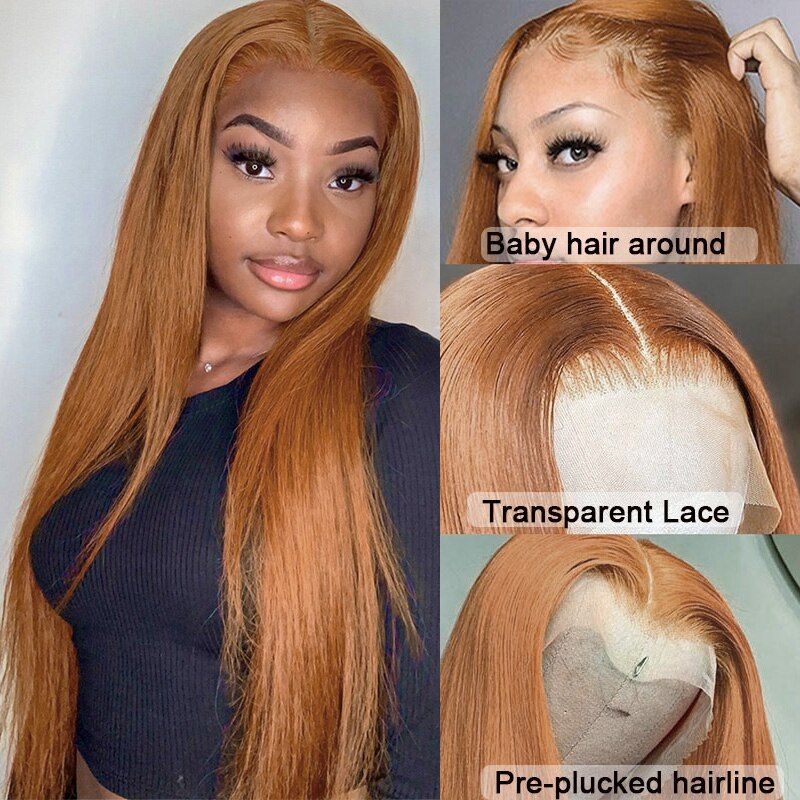 Ginger Brown Wig Straight Synthetic 13X1 T Part Lace Wigs For Women Glueless Pre Plucked Hairline With Baby Hair Wig Cosplay