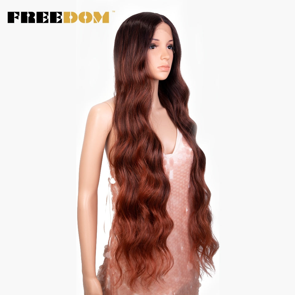 Synthetic Lace Front Wig 36 inch Body Wave Wigs For Women Ombre Blonde Ginger Highlight Wig Long Wavy Cosplay Wigs