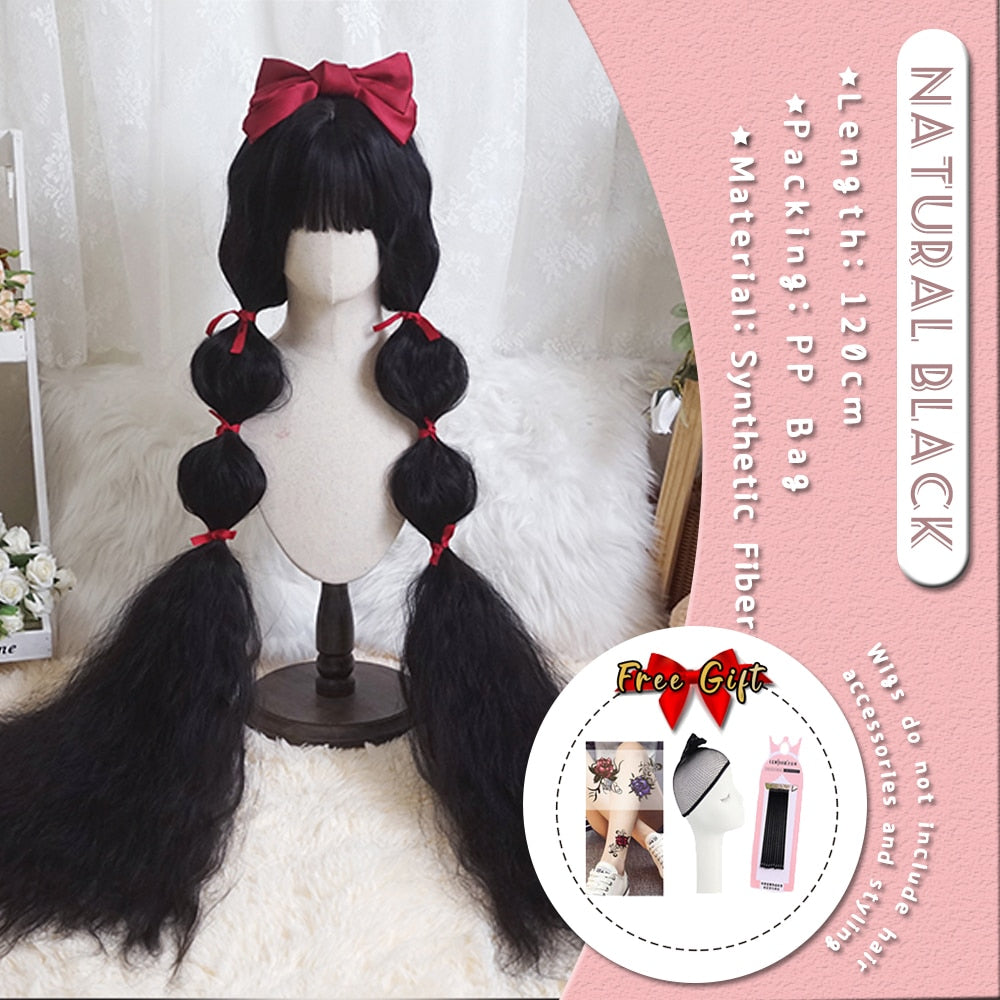 Extra Long Curly Hair with Bangs Cosplay Party Lolita Synthetic Wigs Heat Resistant Fiber
