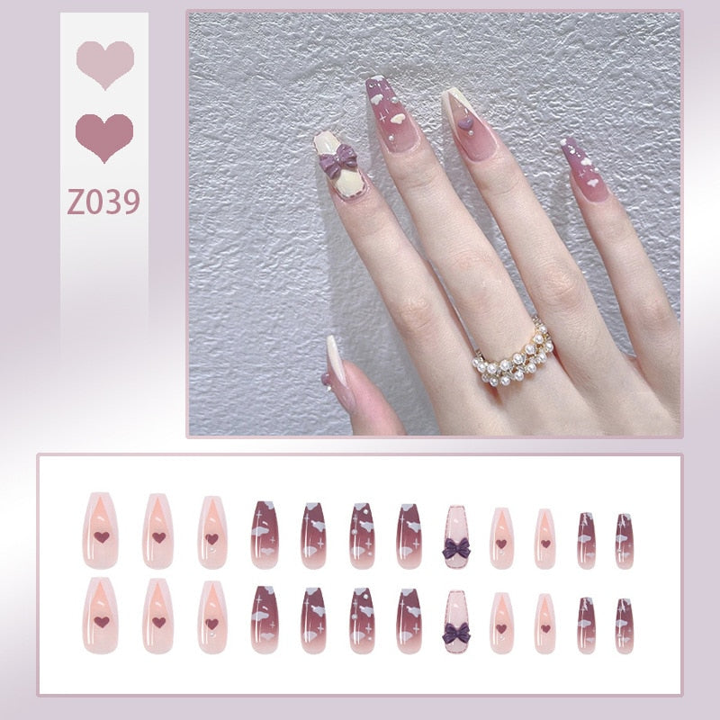 24pcs/box Fake Nails Short Detachable Finished Fingernails Ballet Wearable False Nails press on Square Head Full Cover Nails Tip