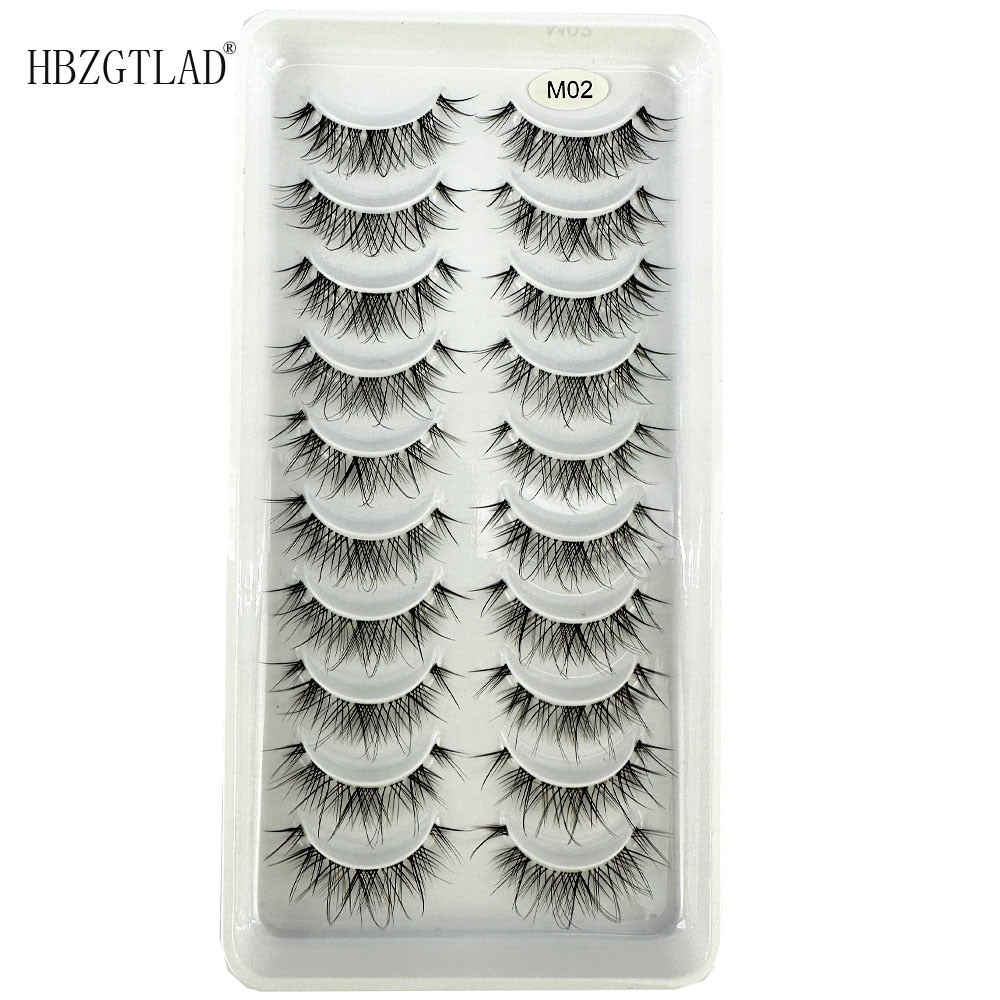 10pairs Mink Eyelashes Invisible Band Lash Extension Natural False Eyelashes Cross Cluster Fairy 3D Faux Big Eye Long Fake Lashes