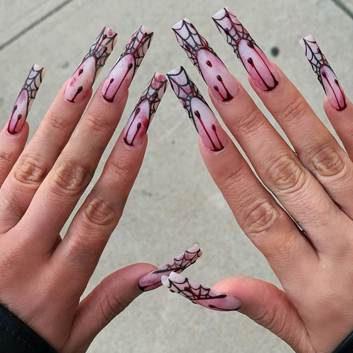24Pcs Wearable False Nails with glue Long Ballerina Pink Press On Nails French Full Cover Coffin Fake Nails tip with rhinestones