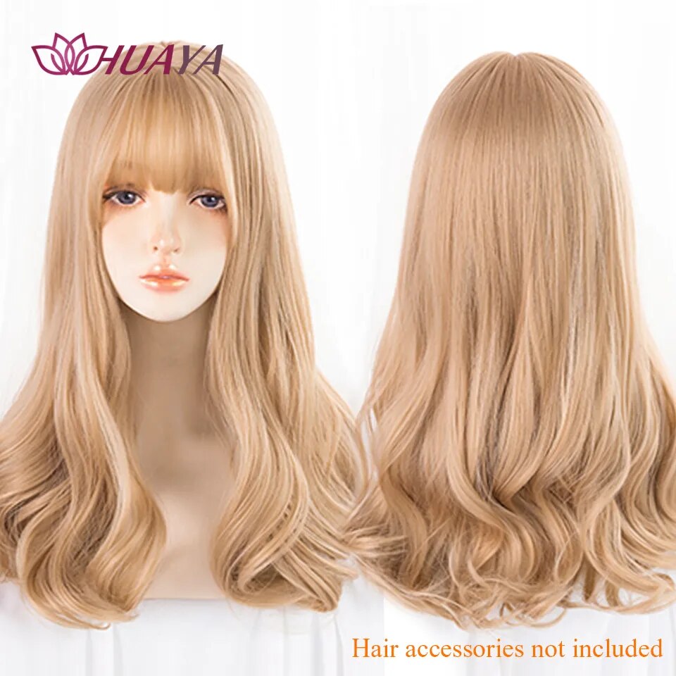 Long Straight Wig with Bangs Purple-White Heat Resistant Synthetic Hair Wigs for African American Girl Lolita Cosplay Wig