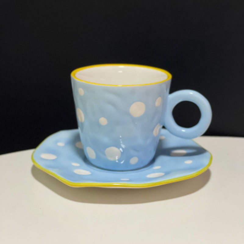 Japanese Hand Painted The Blue Sky and White Clouds Coffee Cup With Saucer Ceramic Handmade Tea Cup Saucer Set Cute Gift For Her