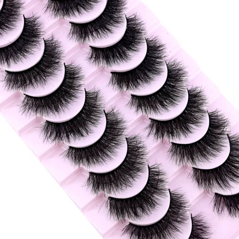 Fluffy 10 Pairs Faux Mink False Eyelashes Natural Long Lashes Crisscross Wispy Fake Eyelashes Extension
