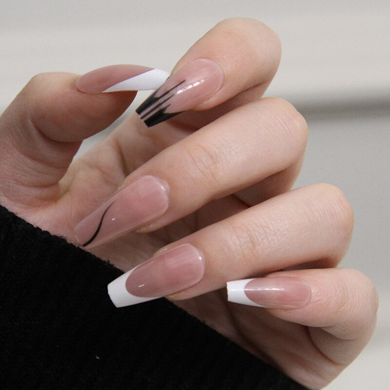 24pcs Press on Nails Short Fake Nails with Glue Jelly Gradient Design Detachable Artificial Nail Acrylic Coffin False Nails Tips