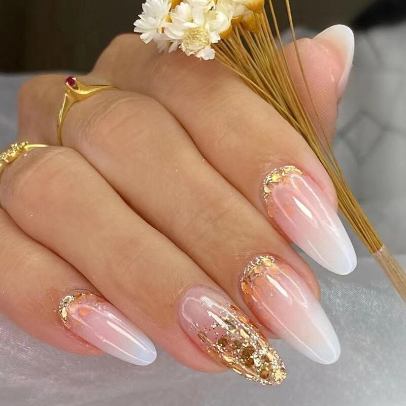 24pcs pink clouds design false nails with glue press on nails medium length acrylic nails coffin full cover nails tips supplies