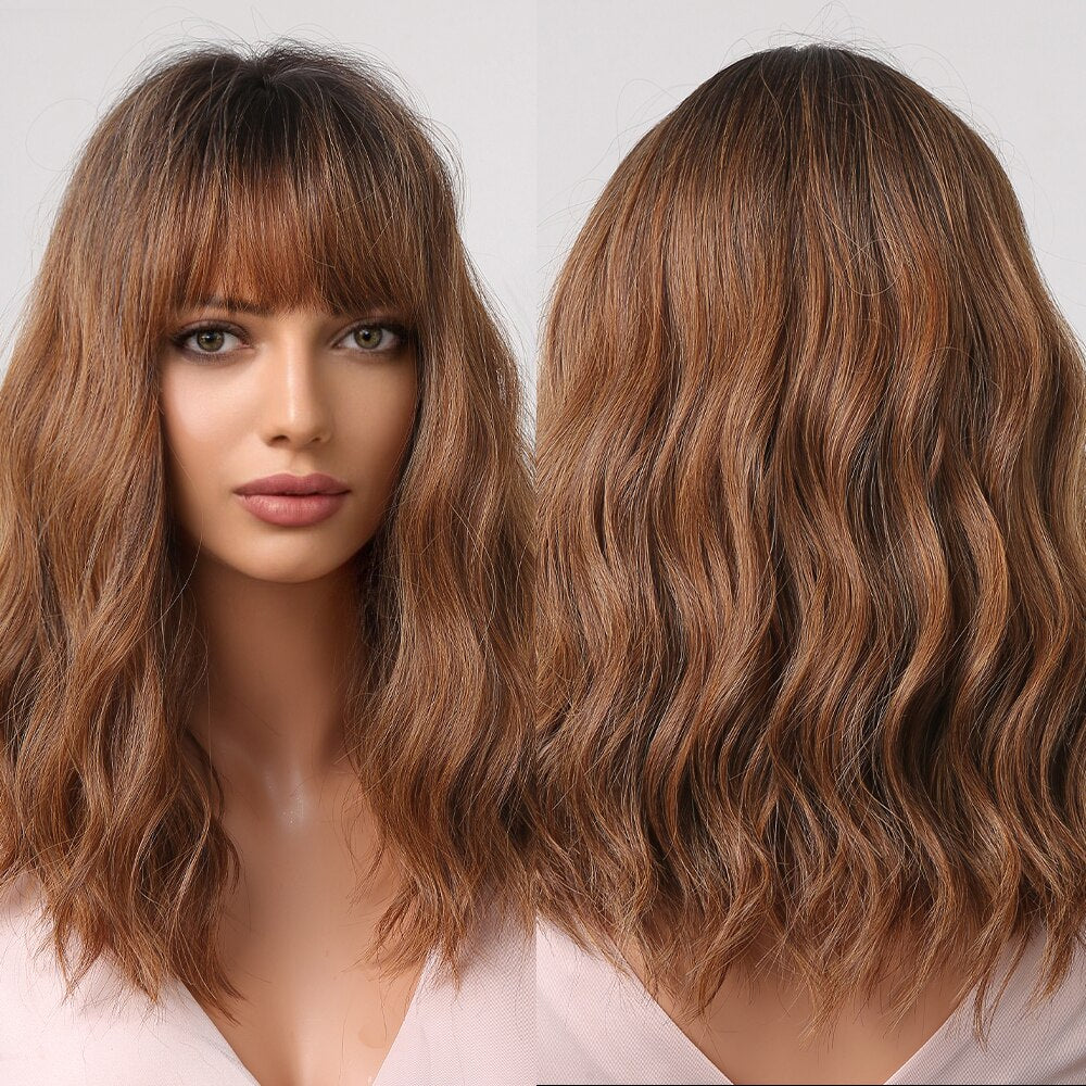 Grey Wavy Bob Wigs With Bangs Short Blonde Wavy Bob With Dark Roots