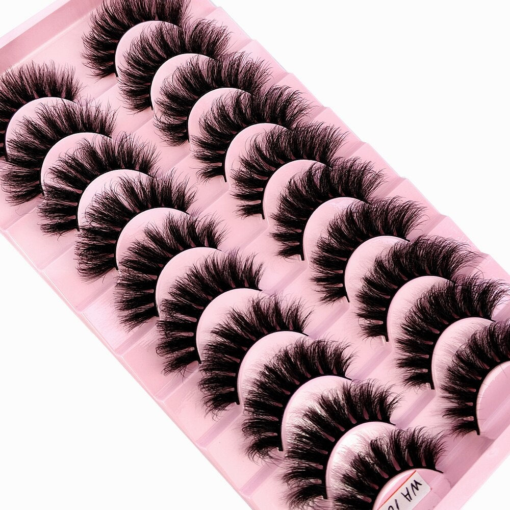 10Pairs 3D Faux Mink Hair False Eyelashes Natural Messy Eyelash Crisscross Wispy Fluffy Lashes Extension Big Eye Fake Lashes